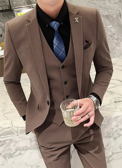 S-5XL Jacket Vest Pants Boutique Solid Color Casual Business Office Slim Mens Suit Groom Wedding Gown Blazer Waist Coat Trousers