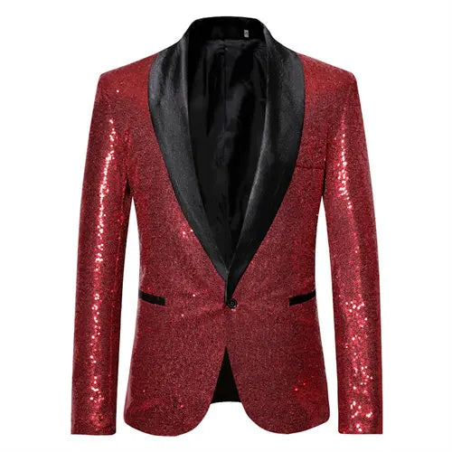 Shiny Gold Men Sequin Glitter Embellished Blazer Jacket, Nightclub Prom Suit Coats Mens Costume Homme Stage Clothes For Singers