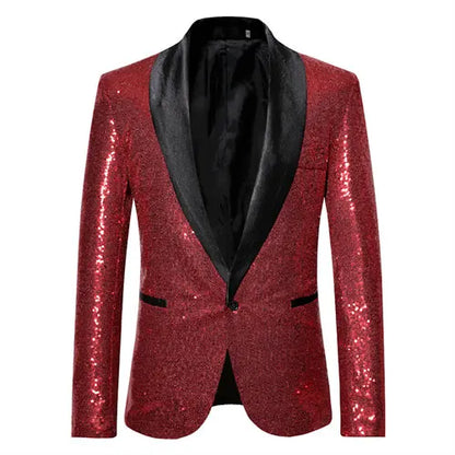 Shiny Gold Men Sequin Glitter Embellished Blazer Jacket, Nightclub Prom Suit Coats Mens Costume Homme Stage Clothes For Singers