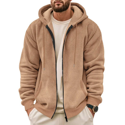 New Men's Sweater Coat Fall Winter New Composite Velvet Zipper Cardigan Casual Hooded Sweatshirt Sweater Fashion Men's Clothing