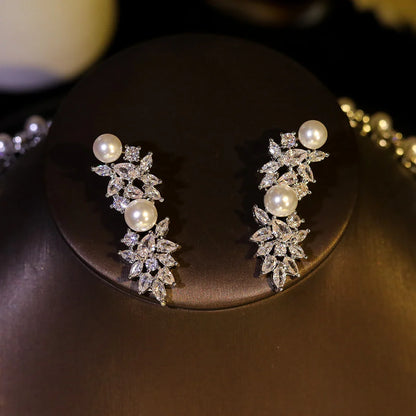 Elegance Pearl Necklace For Women Luxury High Quality Circular Shape Cubic Zircon Female Jewelry Sets Wedding Party Gifts
