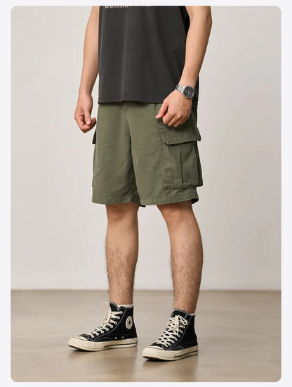 2026 Summer New Oversize 215gsm Tencel Lyocell Blend Fabric Cargo Shorts Men Fashion Outdoor Wear