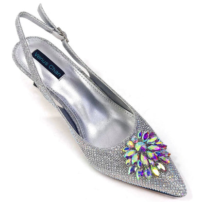 Italian Shoes and Bags Matching Set 2024 Silver Color Rhinestone Fashion High Heels for Women Pointed Toe Pumps