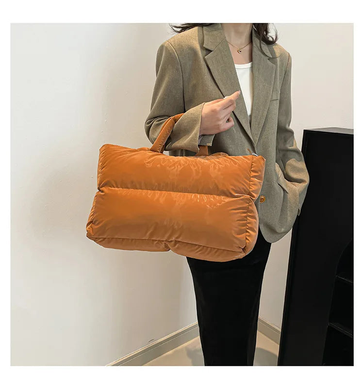 Fashion Large Capacity Puffer Shoulder Bags Padded Women Handbags Casual Nylon Quilted Big Tote Bag Warm Winter Shopper Purses