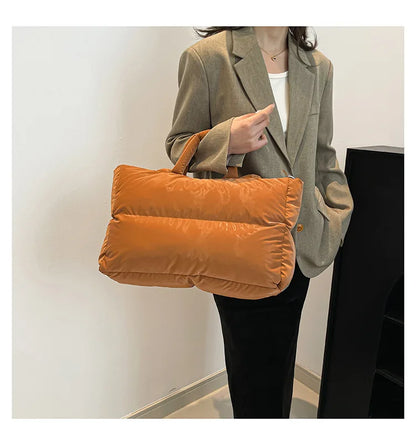 Fashion Large Capacity Puffer Shoulder Bags Padded Women Handbags Casual Nylon Quilted Big Tote Bag Warm Winter Shopper Purses
