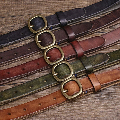 2.3CM Ladies Pure Cowhide Copper Buckle Genuine Leather Casual Jeans Thin Belt Women High Quality Retro Luxury Female Waistband
