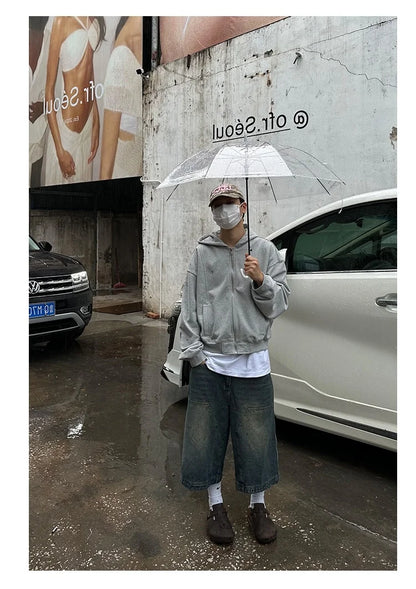 American Retro Washed High Street Jeans Shorts Men's Loose Straight Leg Wide Leg Vintage Casual Versatile Six Seven Pants