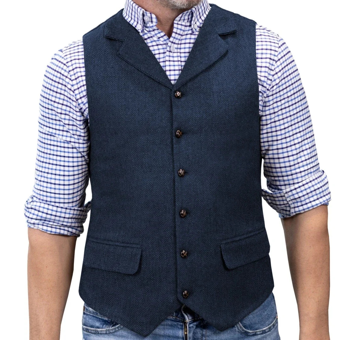 Men Vest Brown Herringbone Single Button With Lapel Waistcoat For Wedding Banquet Party Business Work Daily Casual Men Suit Vest