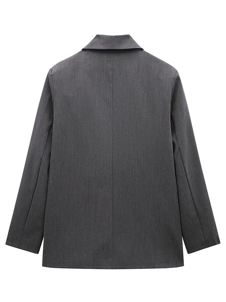 Women Fashion With Pockets Solid Double Breasted Blazer Vintage Long Sleeves Notched Neck Female Office Lady Outfits