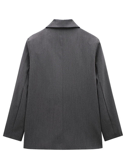 Women Fashion With Pockets Solid Double Breasted Blazer Vintage Long Sleeves Notched Neck Female Office Lady Outfits