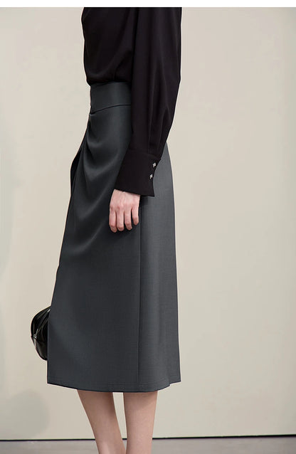 Women's Skirt 2026 Spring New H-Line Elegant Anti-wrinkle Split Skirt Solid Mid-length Versatile Woman Clothes 12621005