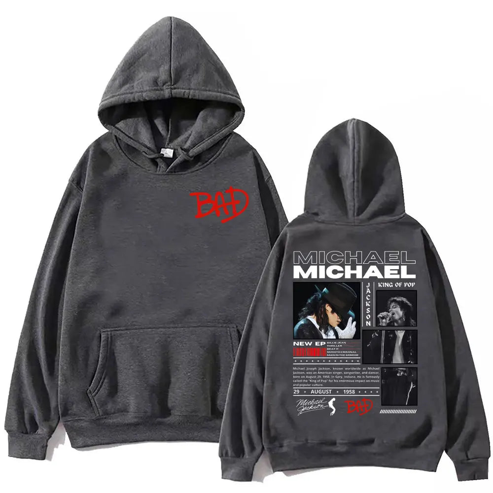 90's Rock Singer Michael Jackson Merch Hoodies Fashion Vintage Hooded Sweatshirts Men Women Casual Loose Pullovers Streetwear