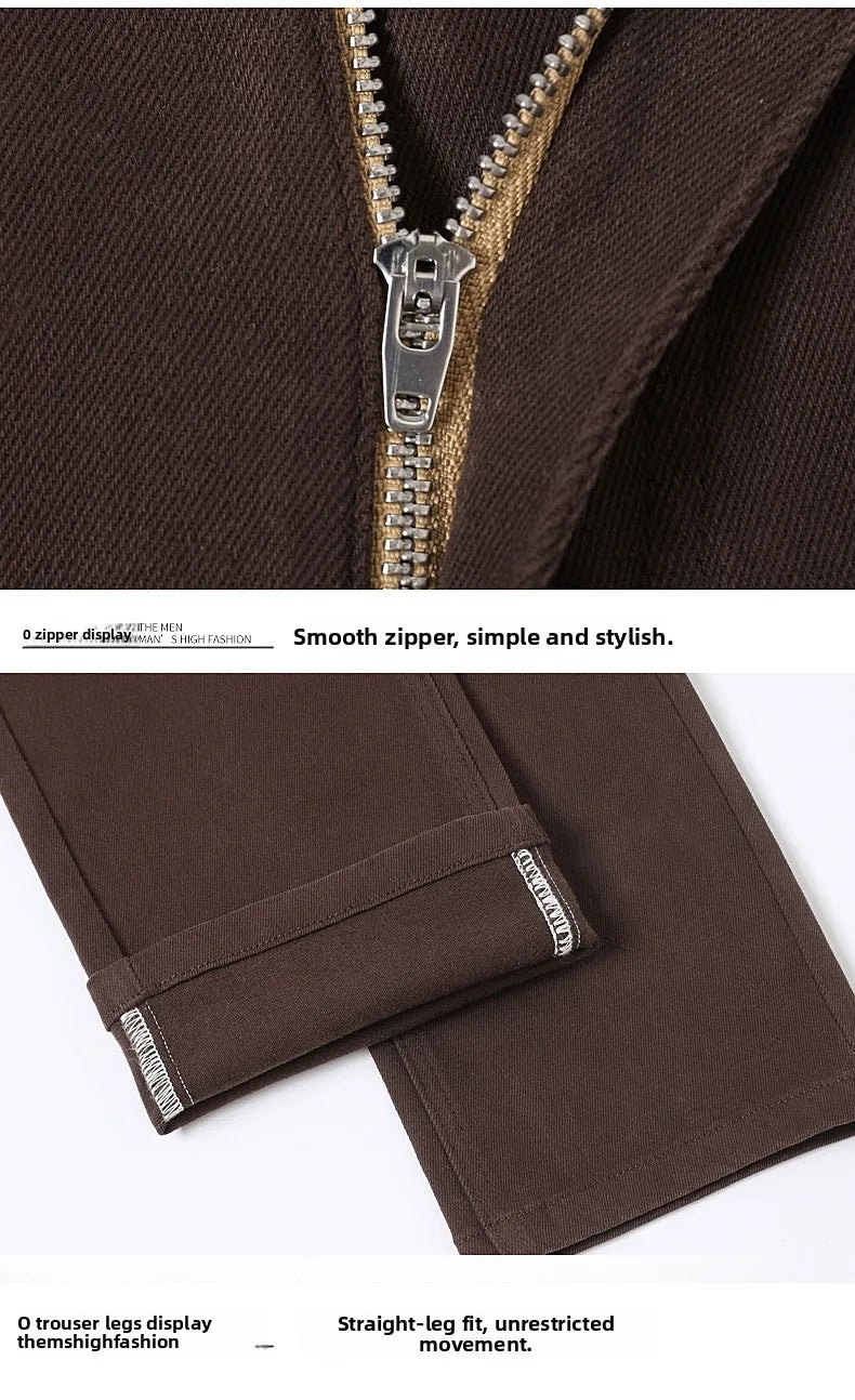 Large Size 42 44 Autumn 96% Cotton Men's Stretch Slim Jeans ArmyGreen Soft Comfortable Casual Straight Denim Pants Trousers