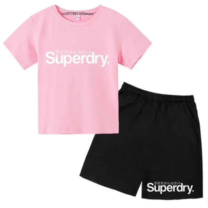 Kids Summer Casual Letter Print Breathable Tees+Short Pants 2pcs Suits 2-13 Years Boys Girls Fashion Outfits Children Clothes