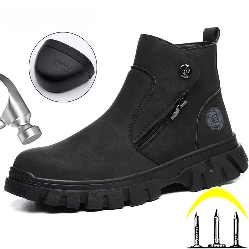 Steel Toe Work Boots side zipper anti-slip work shoes  Anti-Smash Anti Puncture industrial construction waterproof safety shoes