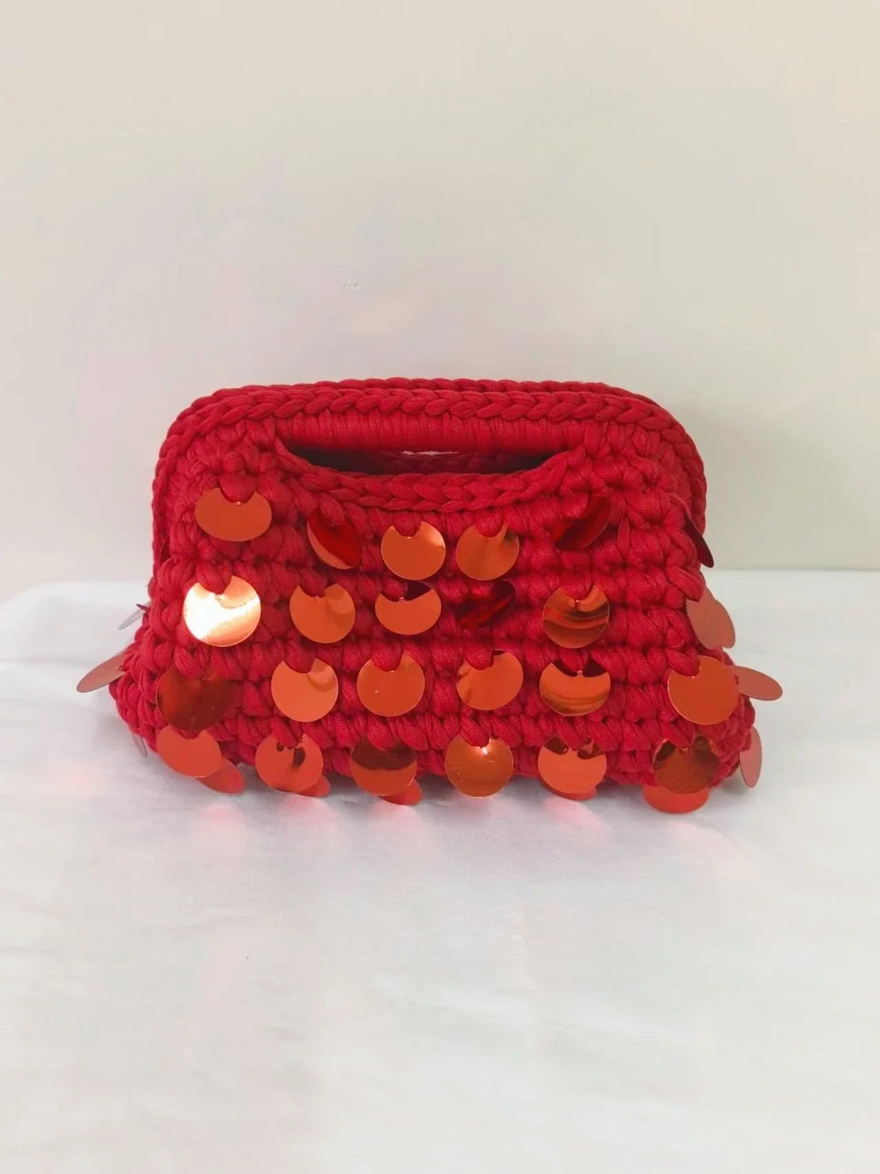 Yingzi Small Sequin Crochet Cluth Bag with Shine Paillettes Handmade Evening Bag Makeup Bag