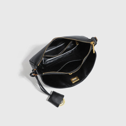 Women's Luxury Split Leather Shoulder Bag - Paris Classic Tote Handbag, Simple Metal Buckle Crossbody Underarm Bag