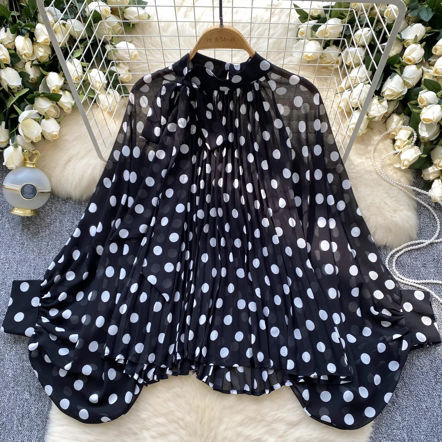 Autumn Leopard Print Blouse Women Bow Neck Long Sleeves Loose Top Korean Style Ins Polka Dot Chiffon Shirt 2025