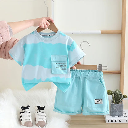 New Summer Baby Clothes Suit Children Boys Wave Tie Dye T-shirt+ Shorts 2Pcs/Sets Toddler Casual Fashion Costume Kids Tracksuits