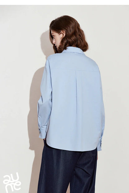 Women Striped shirt, spring 2025 new cavalry diagonal collar spliced pure cotton shirt