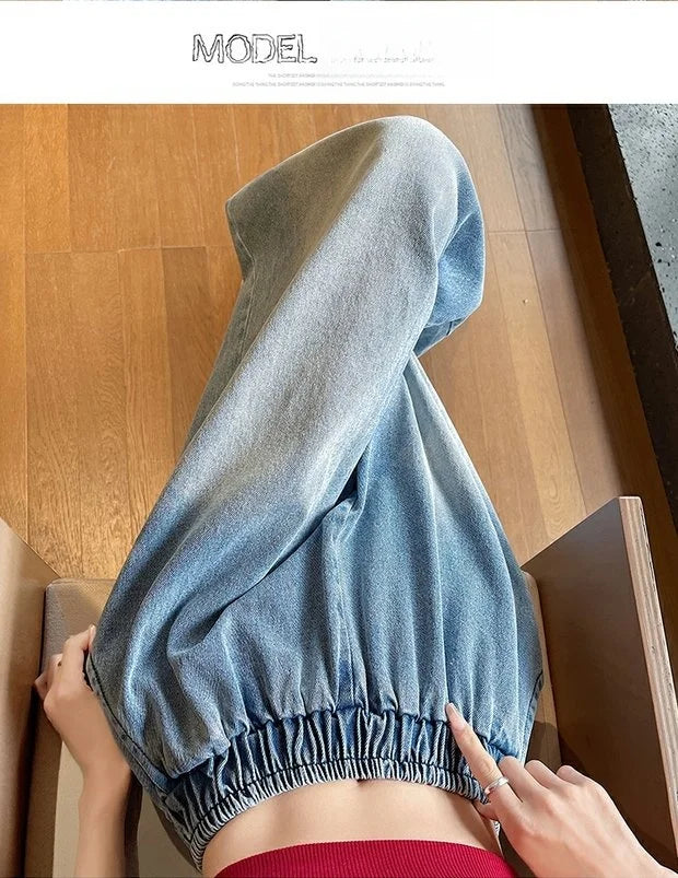 Casual High Waist Wide Leg Jeans Women's Loose Fit Summer Faion plus Size American Sle Cuffed Casual Denim Skirt Pants