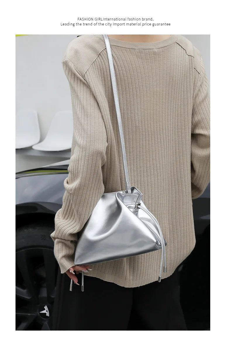 Luxury Pleated Cloud Crossbody Bag - Premium Genuine Leather Drawstring Shoulder Purse, Versatile Small Bag for Elegant Lady