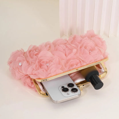 3D Floral Decor Clutch Bag, Elegant Silk Appliques Dinner Purse For Wedding Party Prom Banquet - Perfect for Wedding， Party