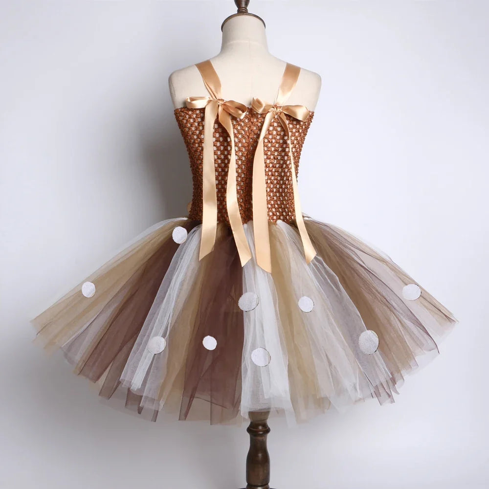 Deer Costume for Girls Halloween Christmas Tutu Dress Reindeer Elk Cosplay Fancy Dress Up Kids Girl Birthday Party Clothes 1-12Y