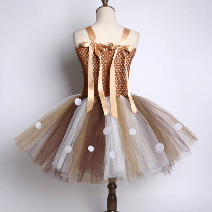 Deer Costume for Girls Halloween Christmas Tutu Dress Reindeer Elk Cosplay Fancy Dress Up Kids Girl Birthday Party Clothes 1-12Y