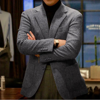 Retro British Tweed Men's Woolen Outwear Brown Wool Tweed Suit Herringbone Pattern Autumn and Winter Slim Fit Suit