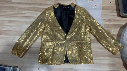 High End Men's Gold Sequin Suit European and American Hosting Performance Dress Korean Version Slim Fit Studio Suit Jacket