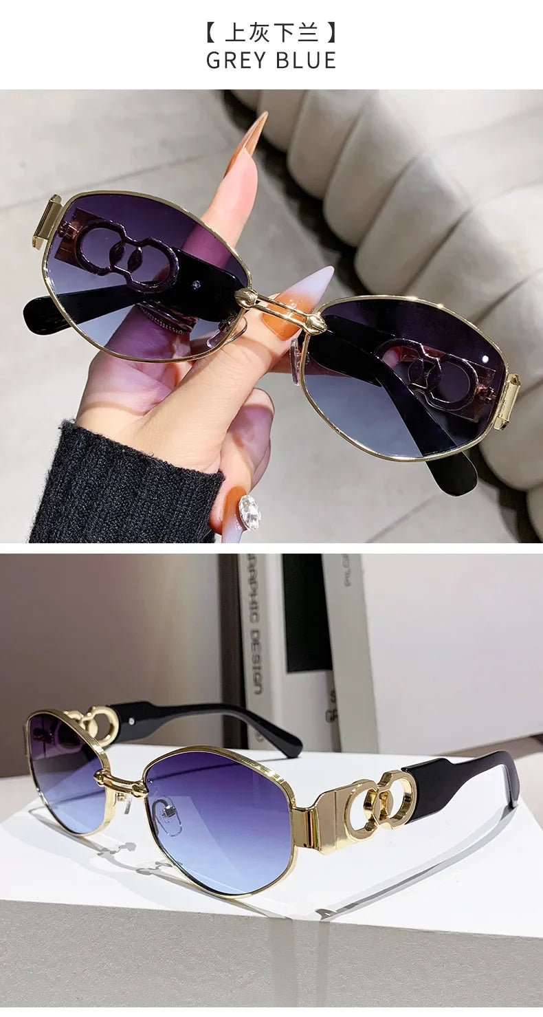 Oval Sunglasses 2025 New Female Metal Internet Celebrity Street Shot Sun Glasses Women Men Retro Photo Sunshade Ladies UV400