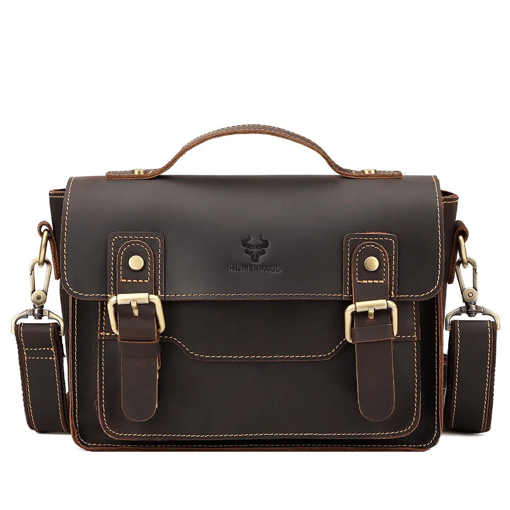 Crazy Horse Leather Men Messenger Bag Business Laptop Briefcase Casual Male Work Tote Bags for Ipad Large Capacity Travel Bag