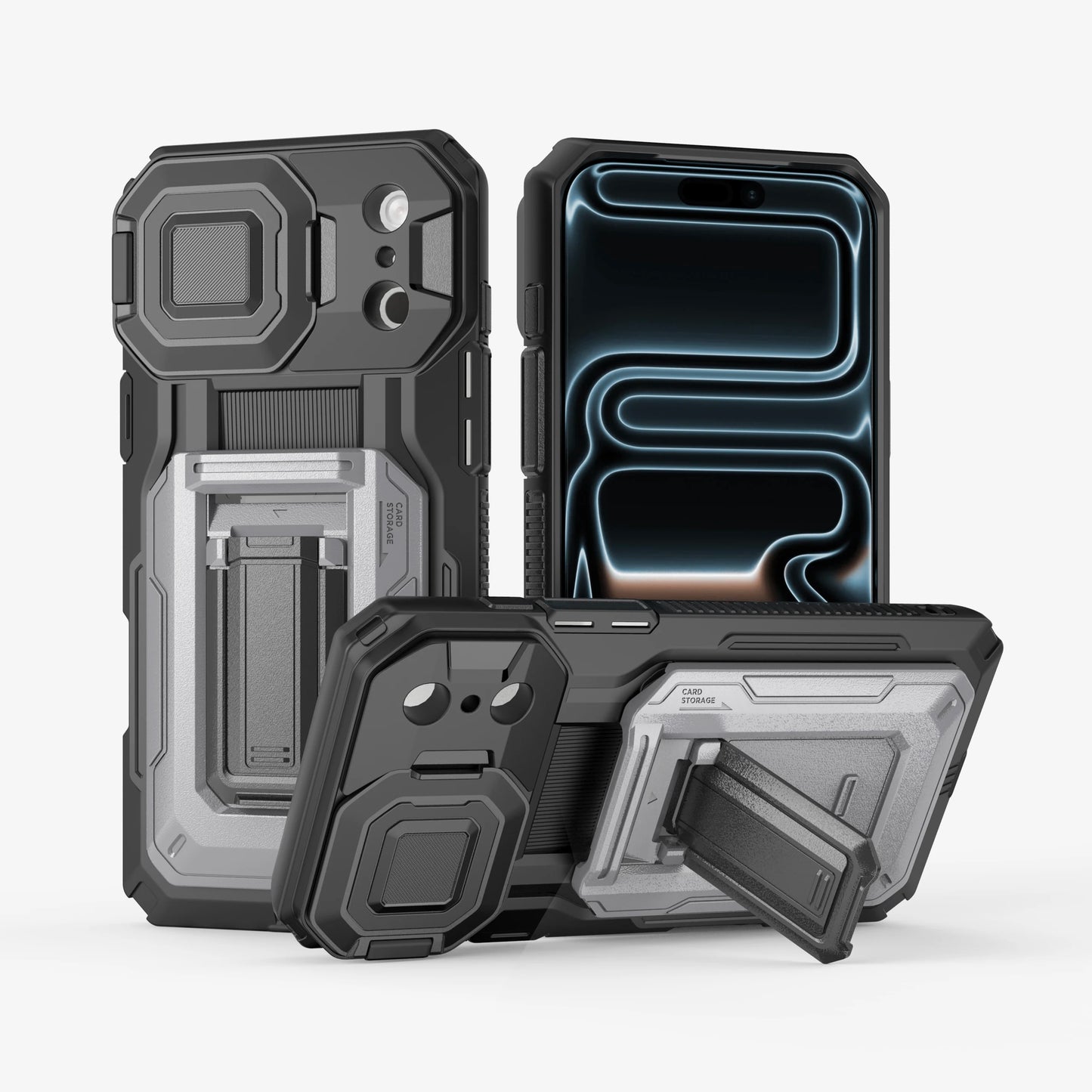 Case For iPhone 17 Pro Max Semi-Automatic Card Slot 3-4 Cards Kickstand Camera Lens Cover Wallet Heavy Duty Rugged Phone Case