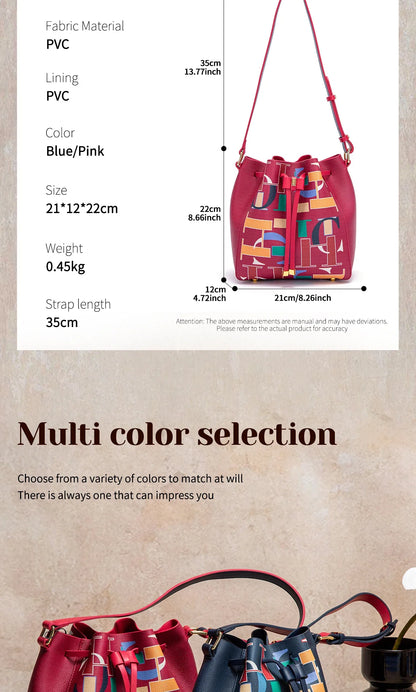 Seasonal New Arrival Fashionable Classic Women's Bucket Bag Color-Blocked Letter Print Design Women's New Shoulder Bag