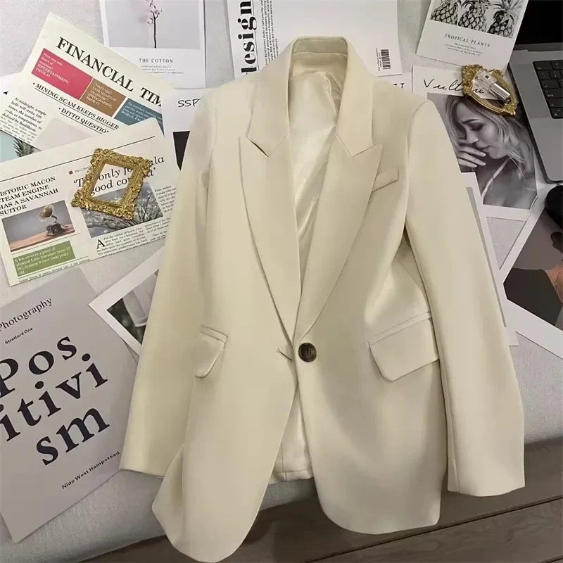 Elegant Office Lady Blazers Women Outerwears 2025Fashion Long Sleeve Single Button Blazer New Autumn Casual Female Coats Jackets