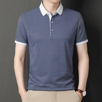 2024 Men's New Striped Cotton Business Casual Short Sleeved POLO Shirt Fashion Short Sleeved Comfortable and Breathable Top