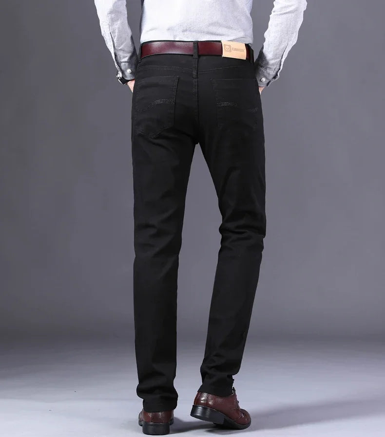 2025 New Wine Red Jeans Men Fashion Casual Classic Style Business Straight Fit Soft Trousers Male Advanced Pants