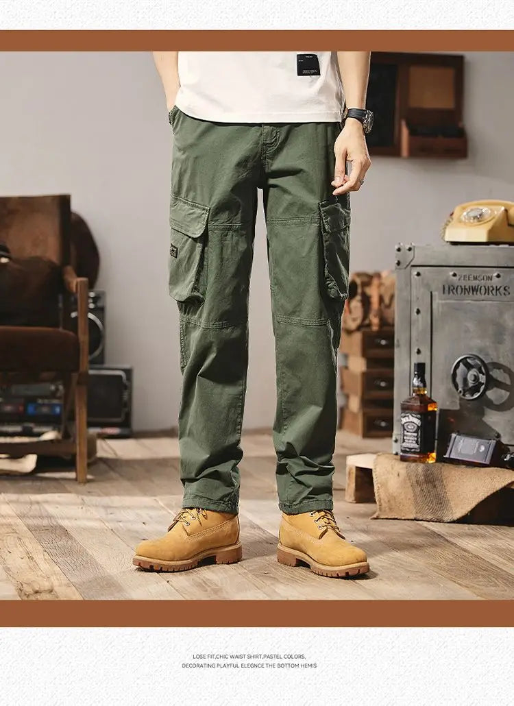 Men Fashion Military Cargo Pants Regualr Straight Fit Cotton Camouflage Green Black Grey Color Trousers W9202