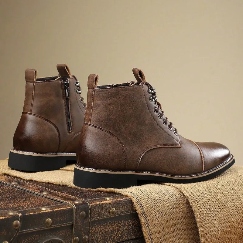 Brand Men High-top Leather Boots Classic Chelsea Boots Lace Up Pointe End Ankle Boot Men's Business Dress Boots Botas Masculinas