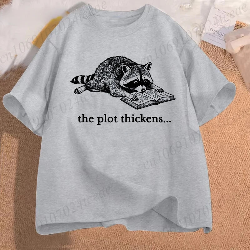 Bookish Raccoon Graphic T-Shirt Literary Book Lover Animal Tee Unisex Men Women Short Sleeve Casual Vintage Daily Fashion Tops