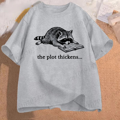 Bookish Raccoon Graphic T-Shirt Literary Book Lover Animal Tee Unisex Men Women Short Sleeve Casual Vintage Daily Fashion Tops