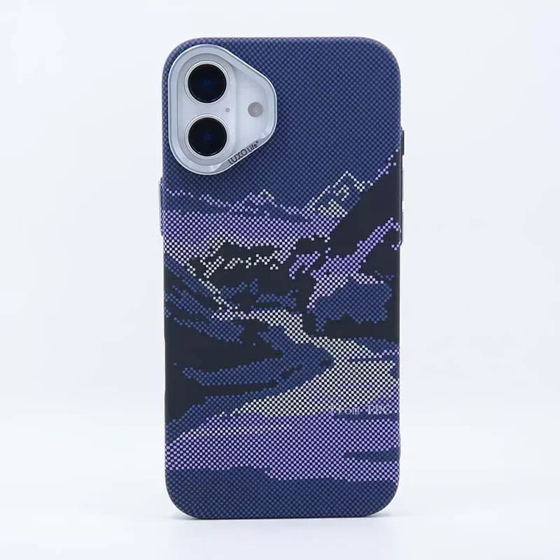 Abstract Landscape Relief for MagSafe Phone Case for iPhone 16 15 14 Pro Max 17 Wireless Charge Alloy Lens Shield Hard PC Cover
