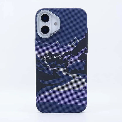 Abstract Landscape Relief for MagSafe Phone Case for iPhone 16 15 14 Pro Max 17 Wireless Charge Alloy Lens Shield Hard PC Cover