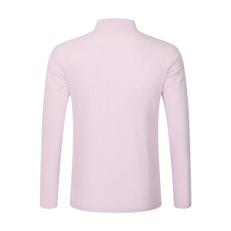 Men Mandarin Collar Long Sleeve Henley Cotton Linen Shirt Chest Pocket Breathable Beach Travel Daily Casual V Neck Top