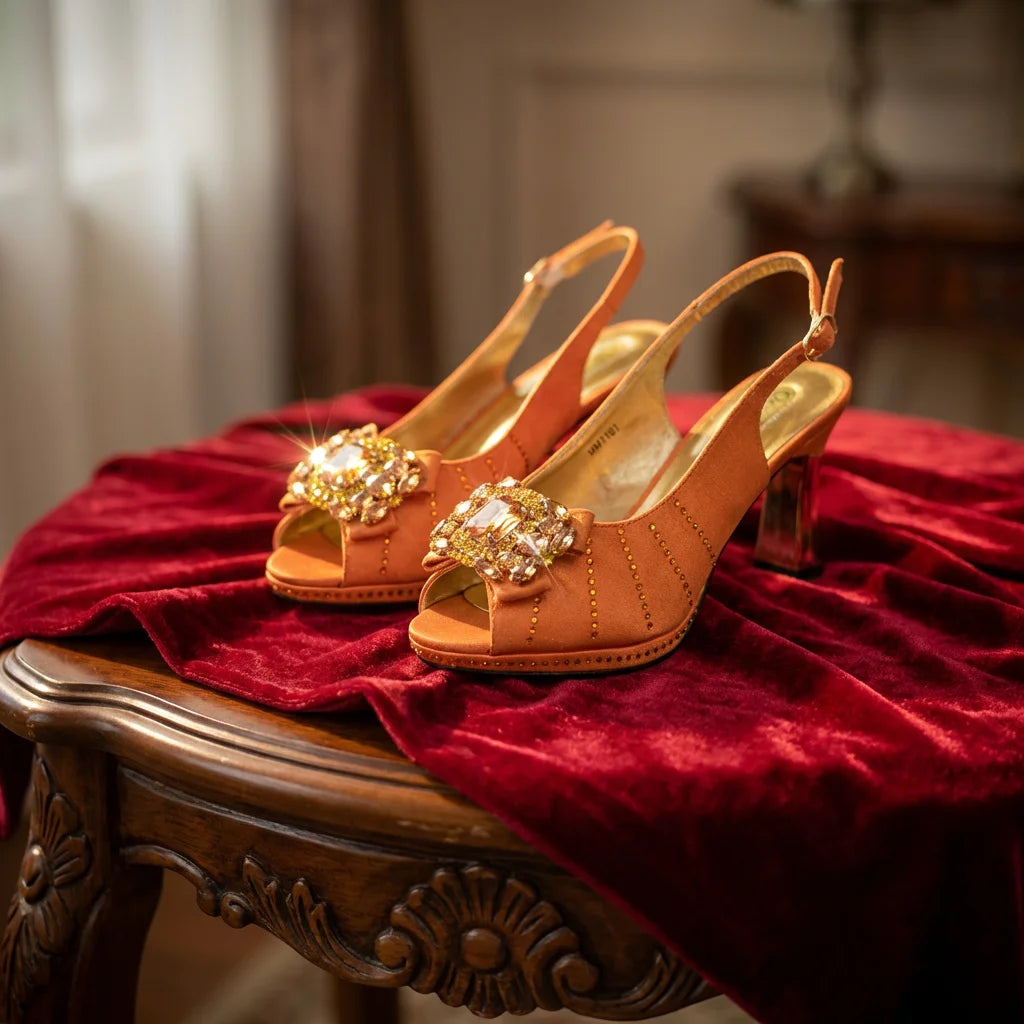 2026 New Brown Rhinestone Peep-Toe High Heel Sandals and Bag Set for Women –Elegant Italian Party Shoes Perfect for Wedding