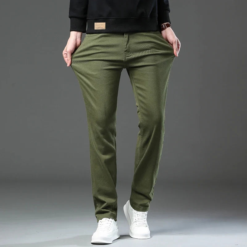 Men’s Korean Style Slim Straight Jeans Spring Cotton Stretch Denim Pants Comfort Fitted Casual Fashion Soft Male Daily Trousers