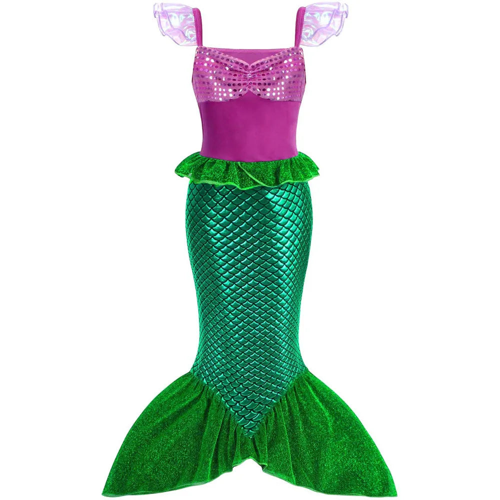 Girls Cosplay Disney Little Mermaid Ariel Prom Princess Costumes Kids Summer Casual Dress Halloween Birthday Party Dress Up 2025