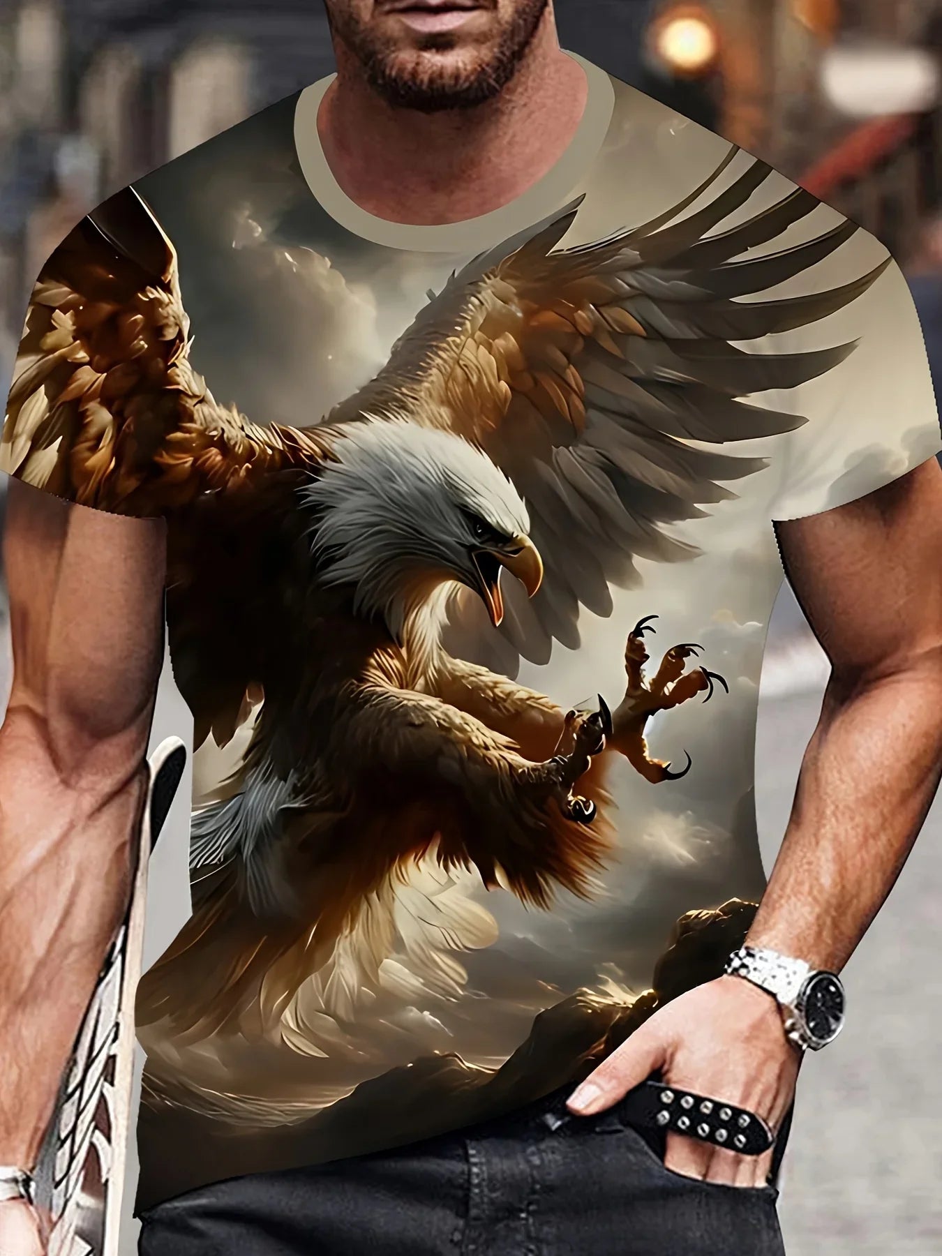 2025 Fashion Eagle Muscle Men's T-Shirts O-Neck Casual Tops Short Sleeve 3D Animal Printing Street T Shirt 6XL Men's Clothing