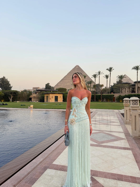 Luxury A-line Sweetheart Neckline Crystal Beaded Tassel Evening Gowns Glamorous Stylish Chiffon Party Dresses